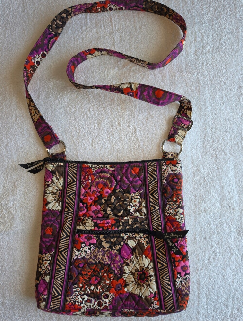 Vera Bradley Purple Floral Quilted Crossbody with Pink & Cream Accents